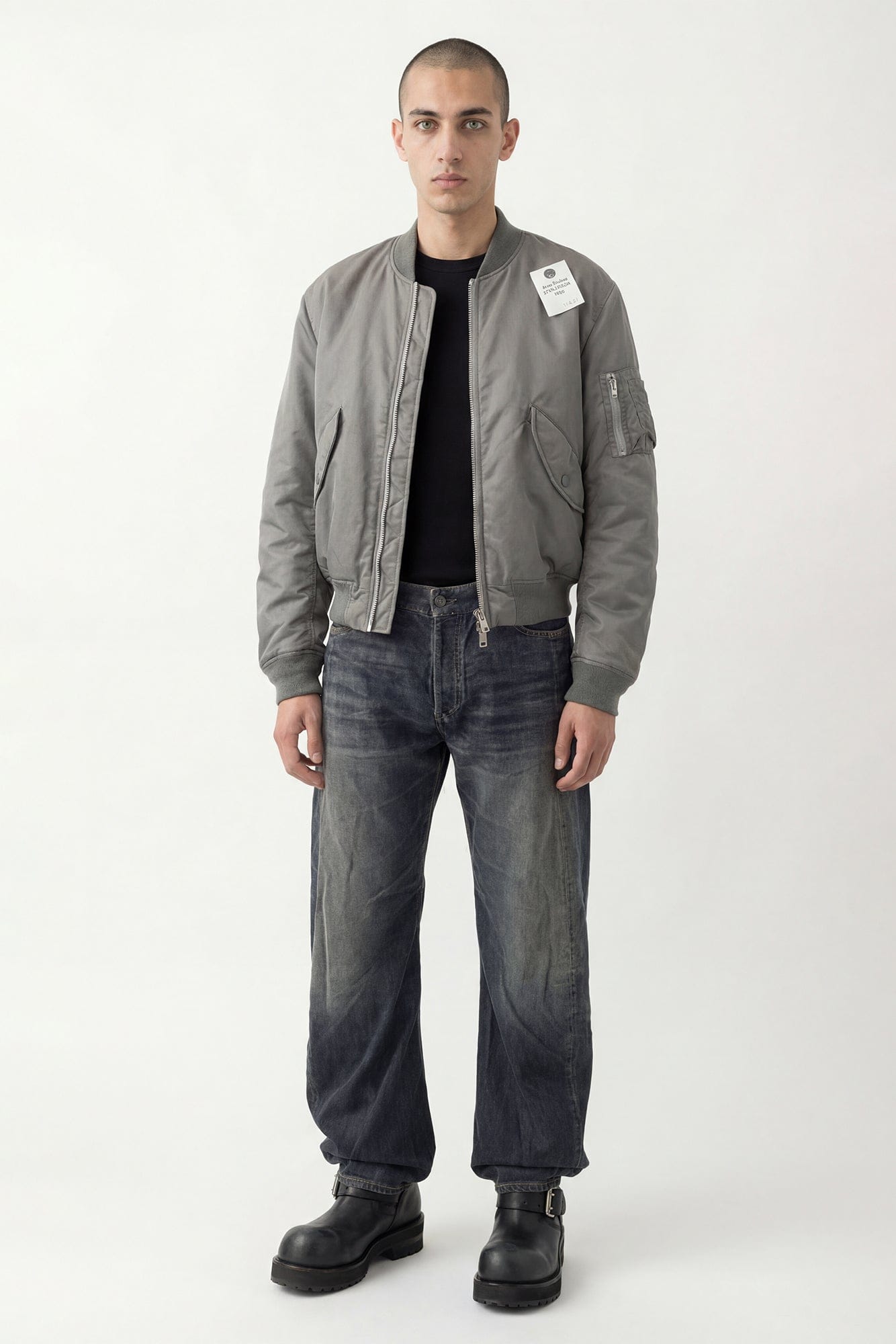 Acne Studios Bomber in Stone Grey full look