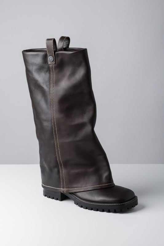 Acne Studios Leather Buckle Boots in Mocha side