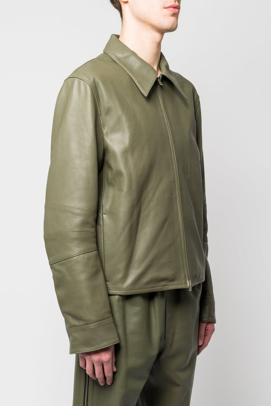 Acne Studios Leather Jacket in Dusty Green side