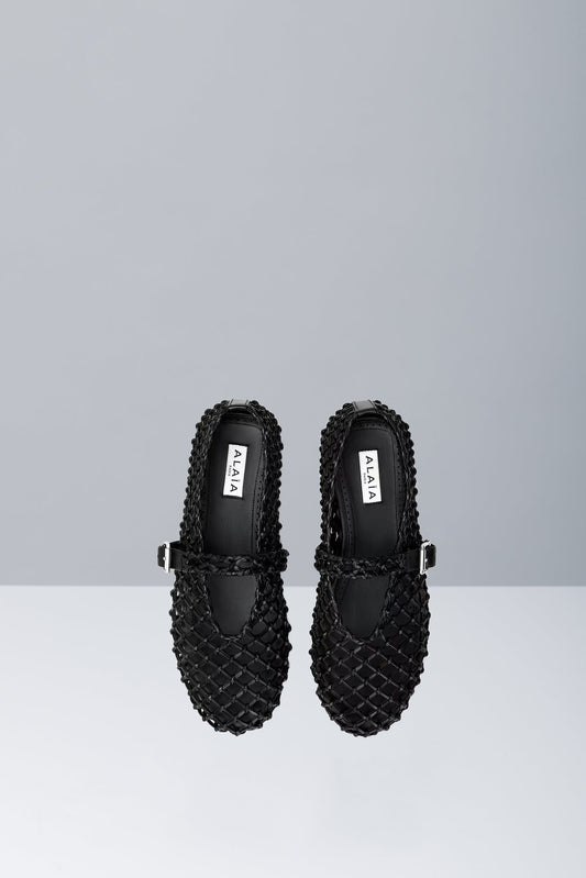 Alaïa Ballet Flats in Braided Black top