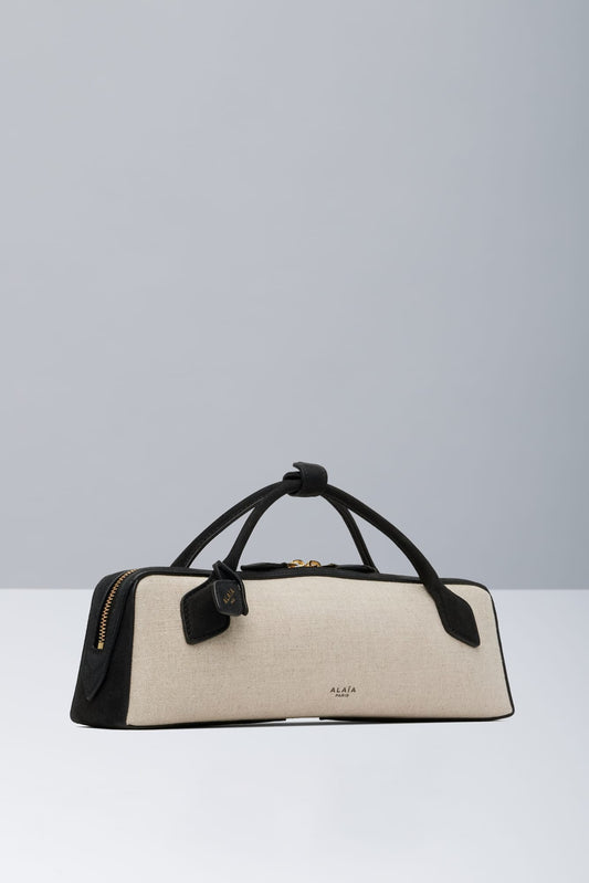 Alaïa Teckel Clutch in Black and Canvas side