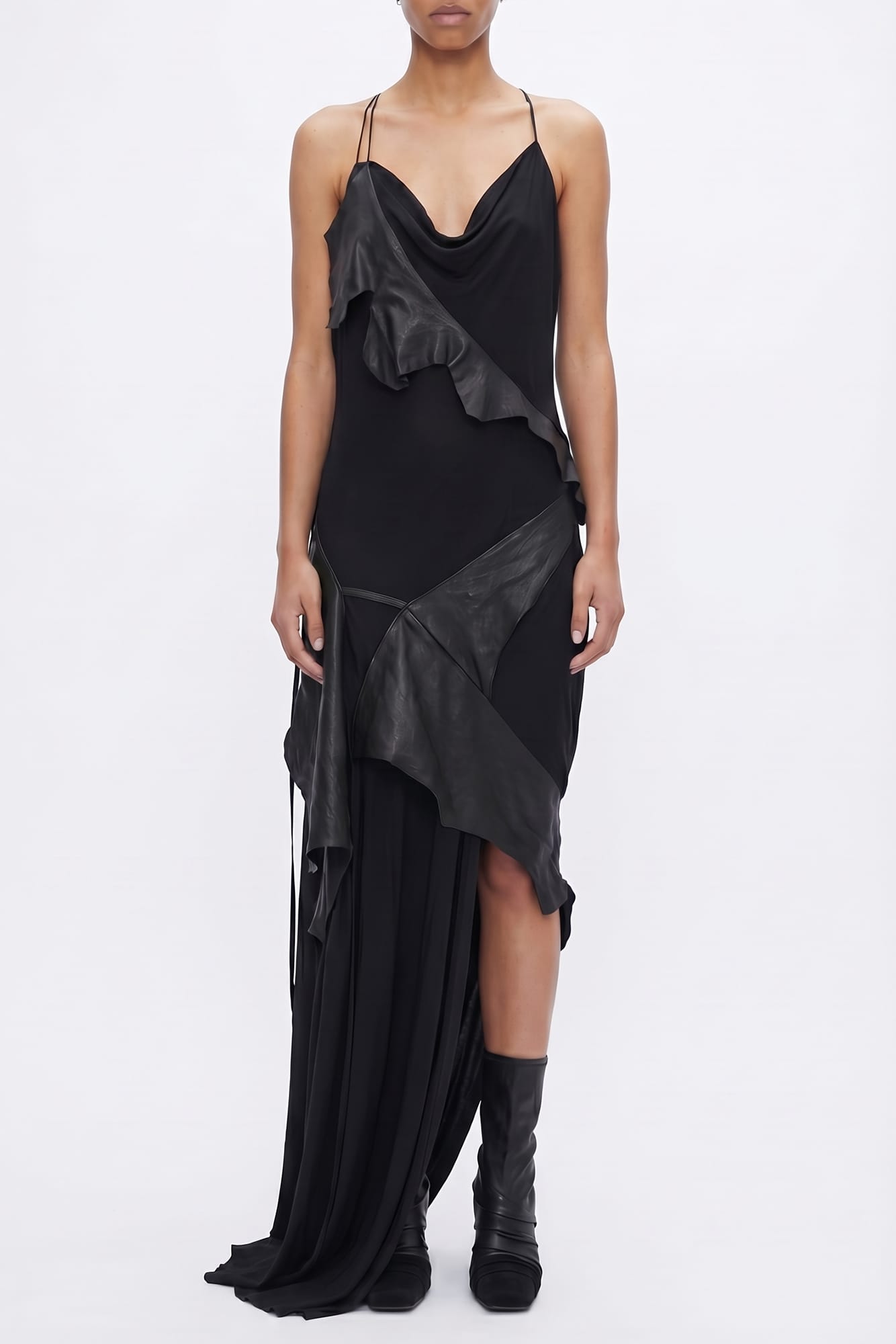 ann demeulemeester black dress Dador Ruffled Long In Black / 40 Black Satin Washed Silk Breast Feeding Friendly Size:34W X 34L Lillian Strapless Midi Maternity