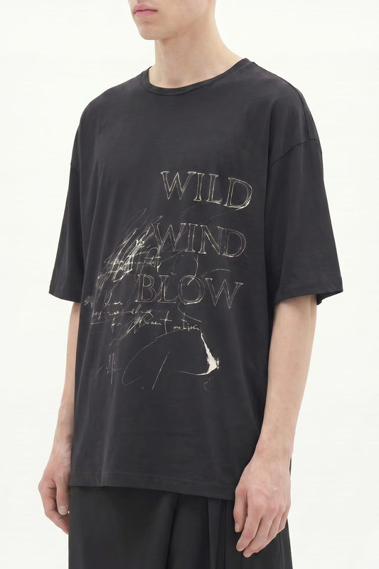 Ann Demeulemeester Dieter High Comfort Graphic T-Shirt in Black SS26 side
