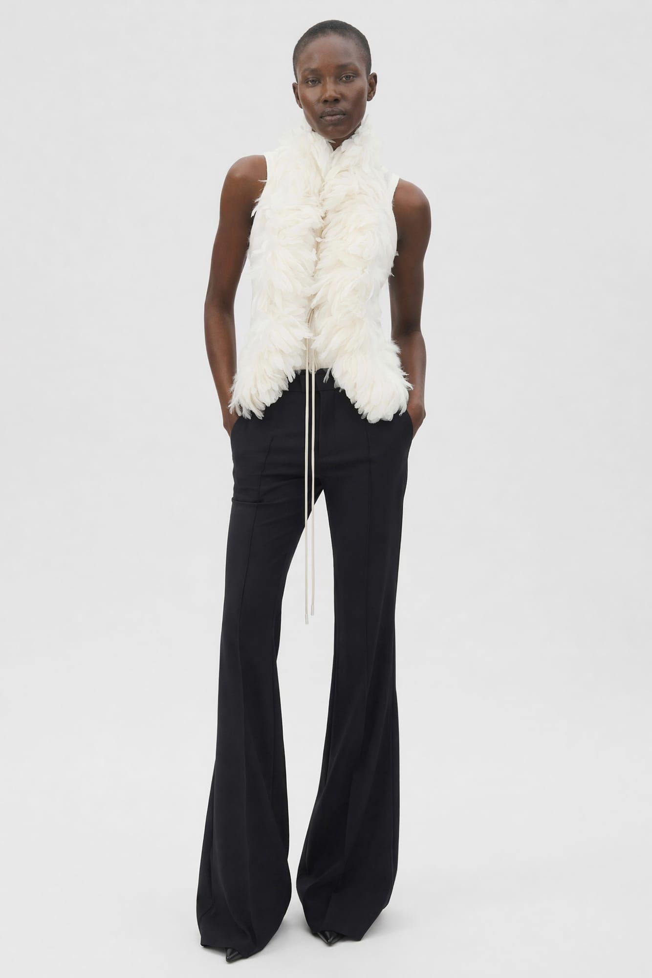 Ann Demeulemeester Idje Open Waistcoat with Feathers