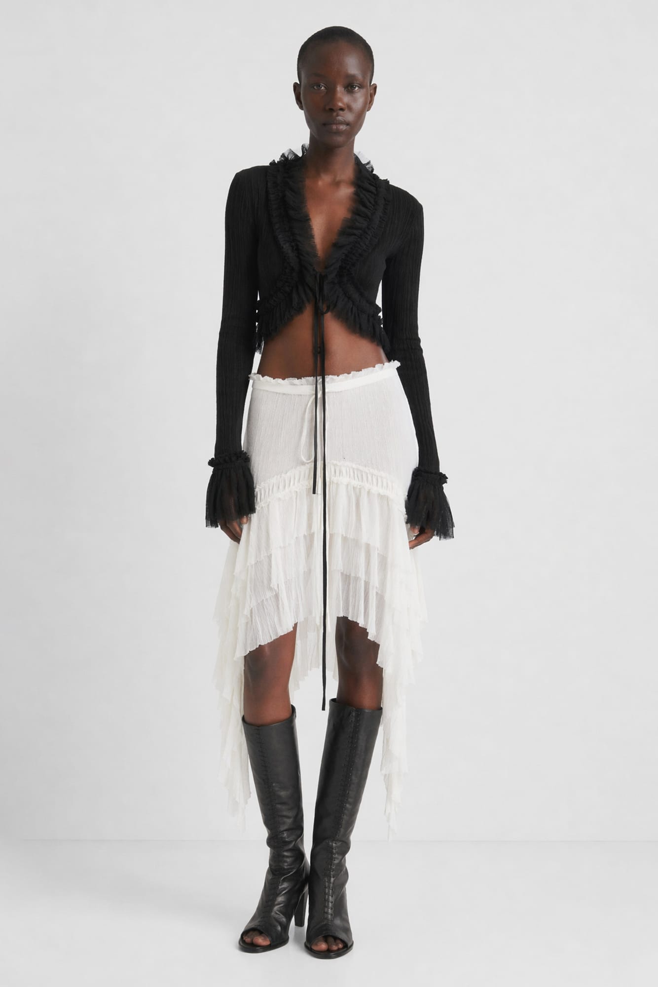 Ann Demeulemeester Jedi Long Sleeve with Silk Ruffles full look