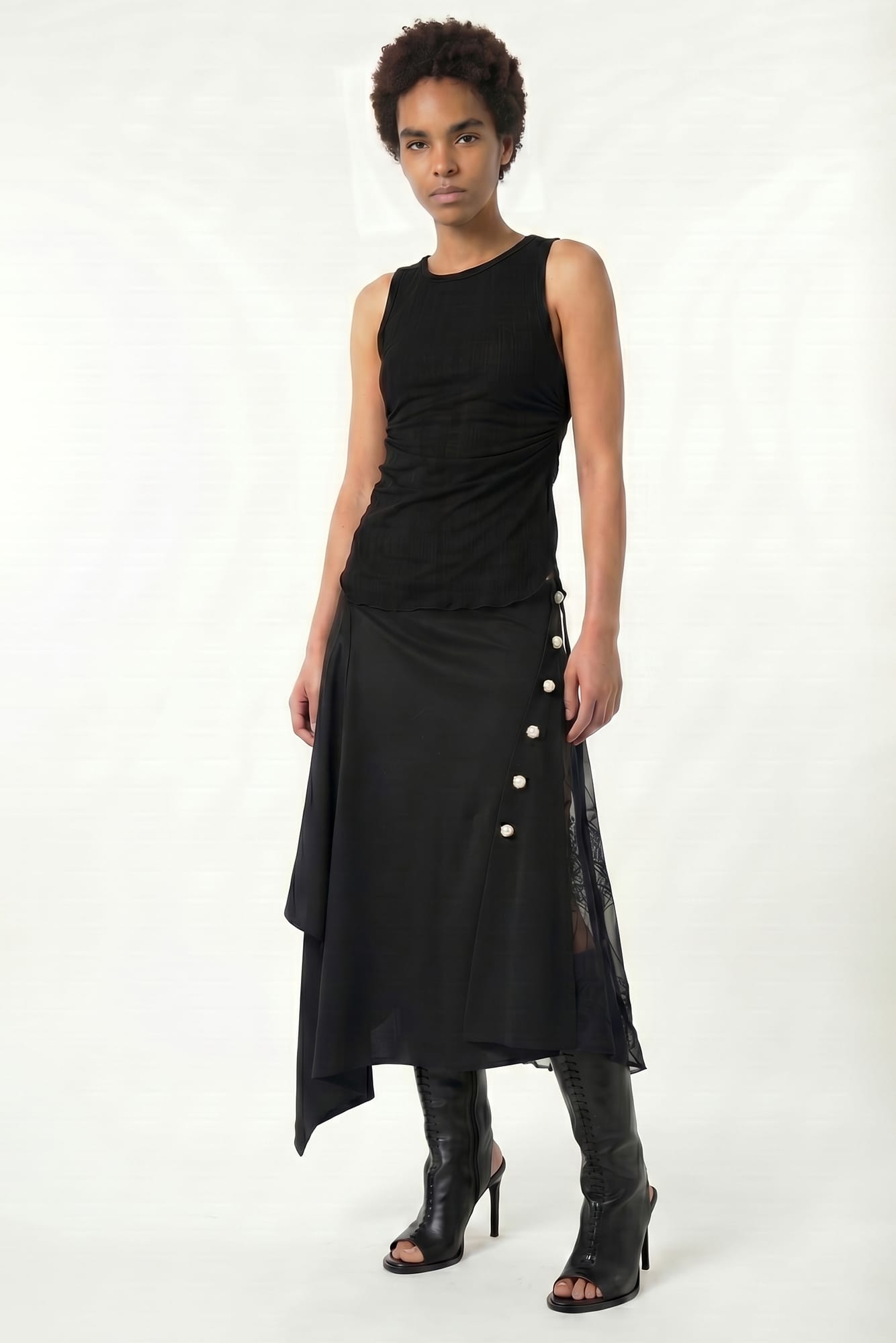 Ann Demeulemeester Mara Wrinkled Cropped Tank In Black full look