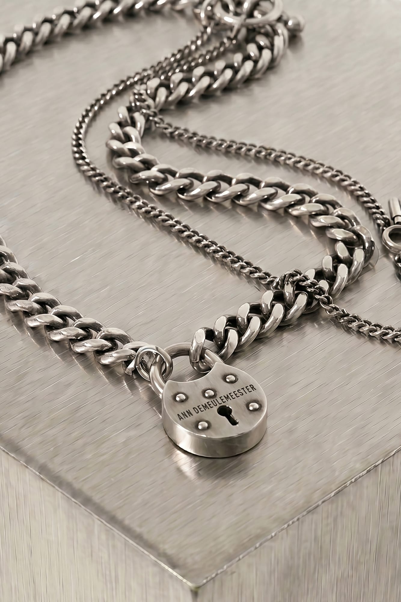 Ann Demeulemeester Otta Padlock Necklace In Antique Silver side