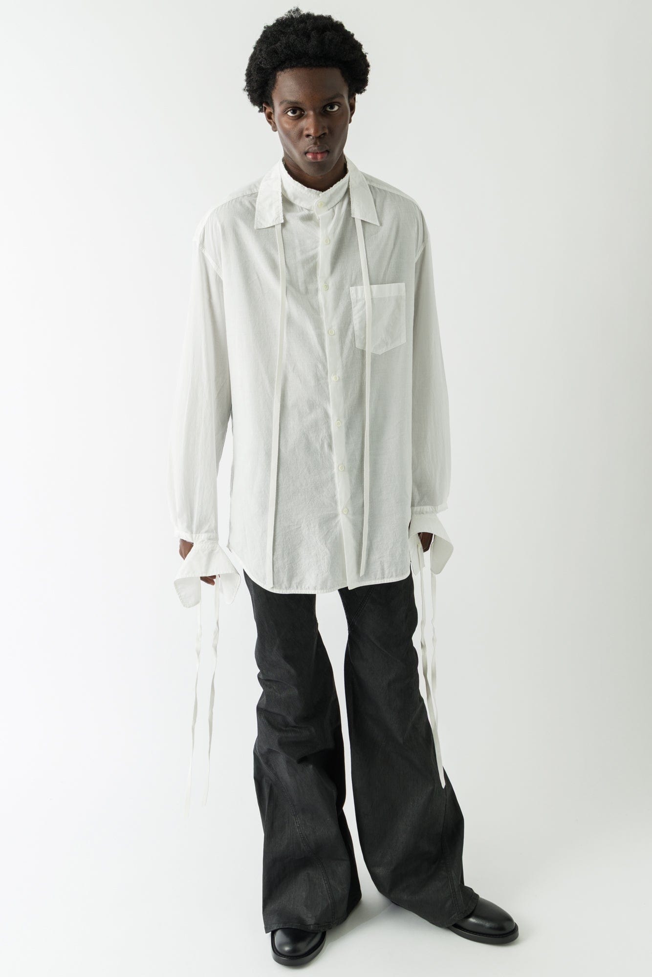 Ann Demeulemeester Wille Cuffed Long Sleeve Shirt In Light Cotton full look