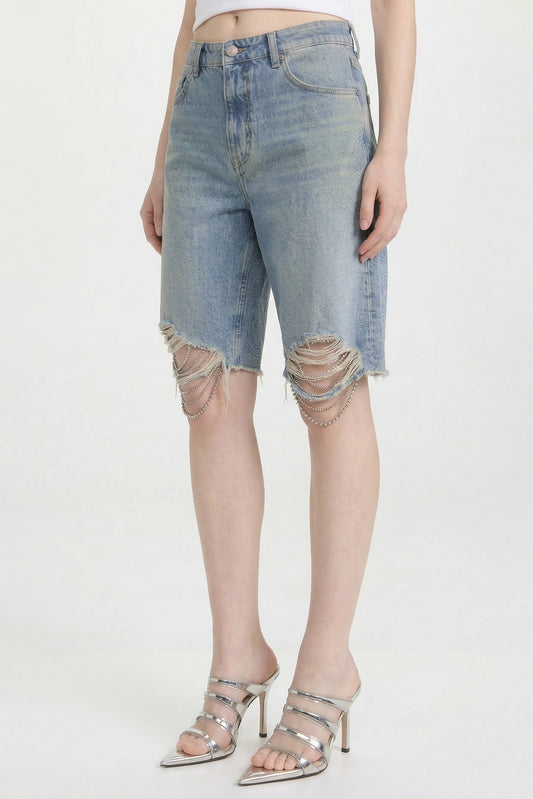 Area Frayed Crystal Jean Shorts side