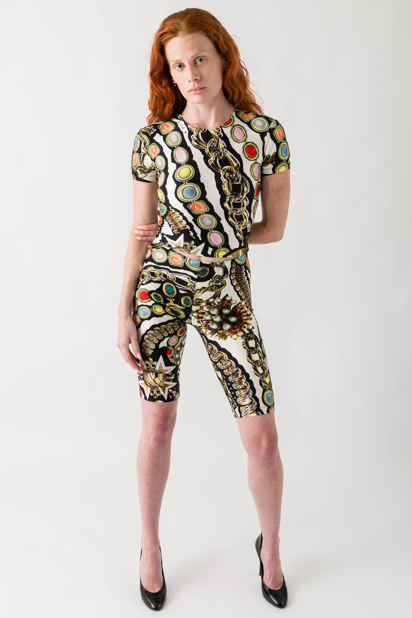 Area Gemstone Chain Printed Cropped T-Shirt full look