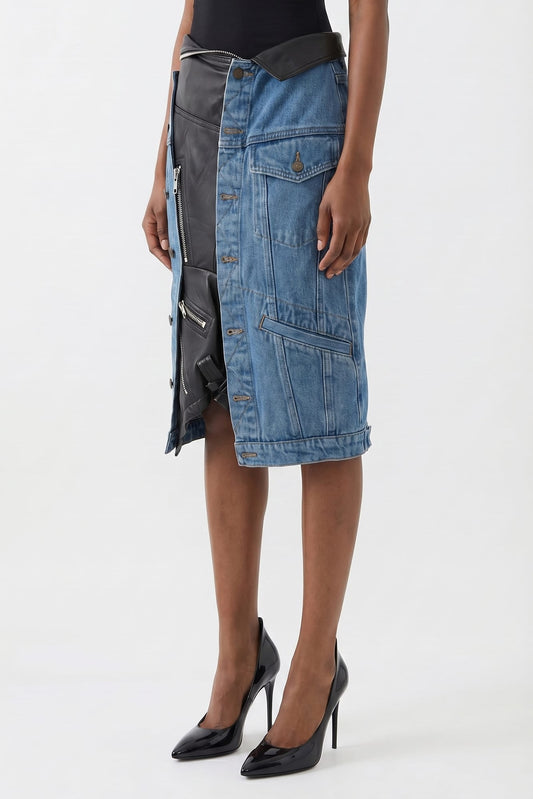 August Barron Denim Moto Jacket Skirt side