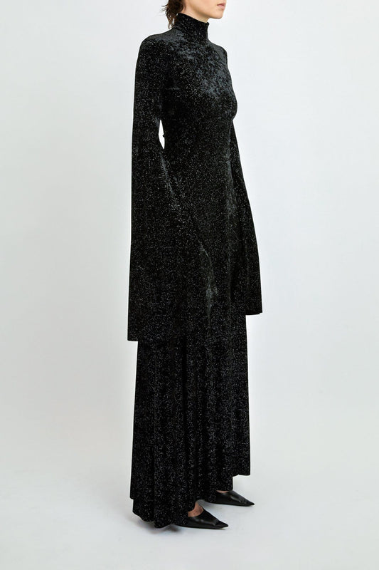 Balenciaga A-Line Dress in Glitter Velvet side