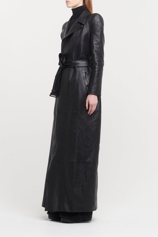 Balenciaga Maxi Leather Trench Coat side