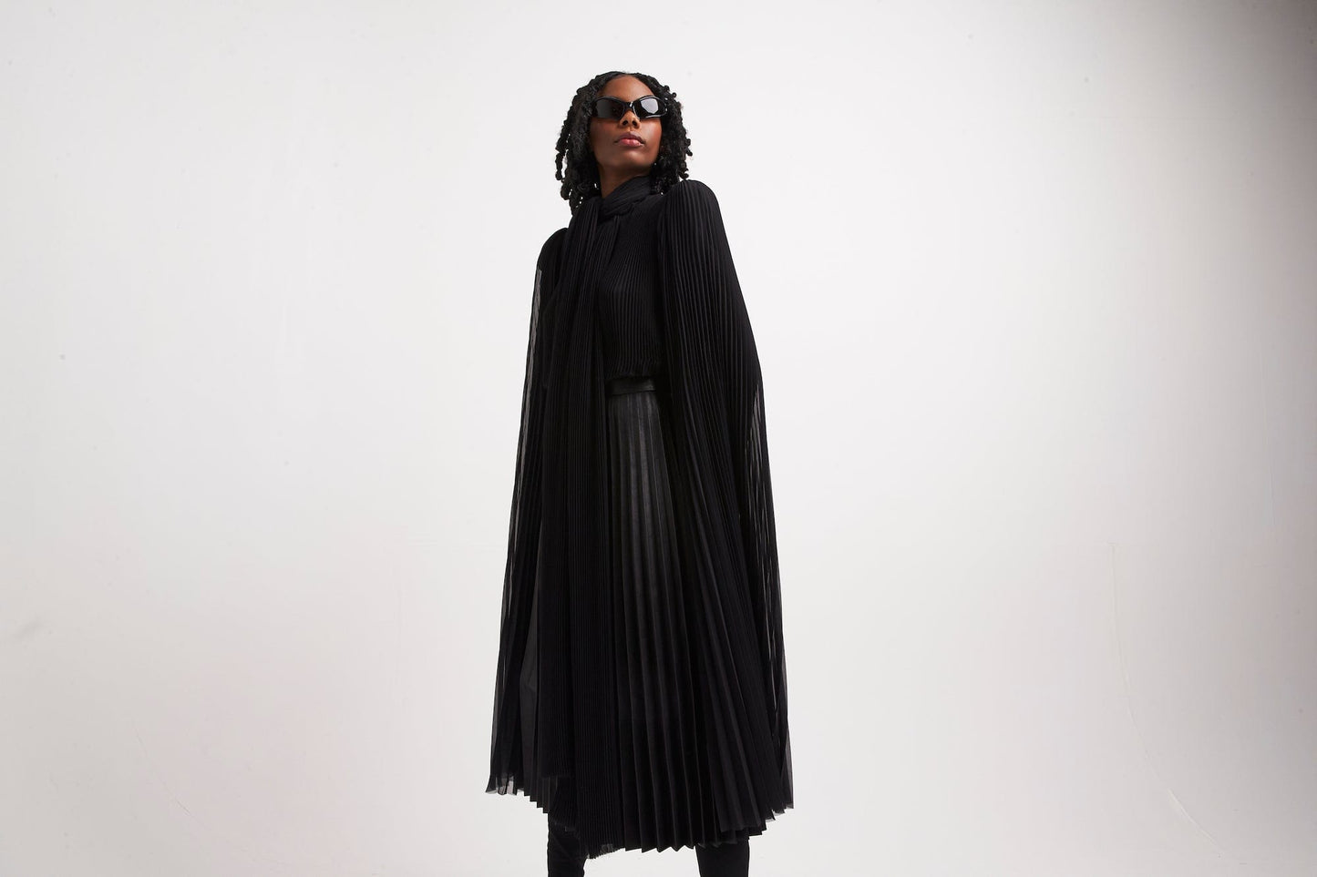 Balenciaga Pleated Leather Skirt full look