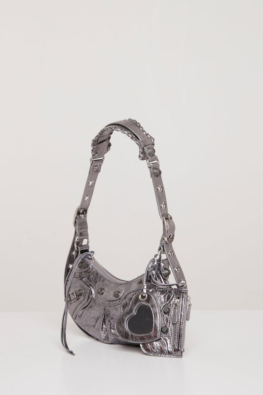 Balenciaga Le Cagole Shoulder Bag XS in Silver angled front