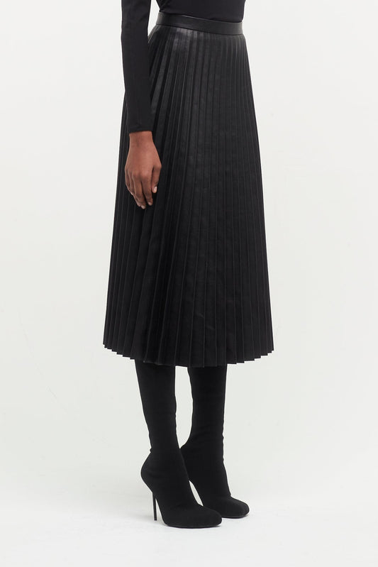 Balenciaga Pleated Leather Skirt. side