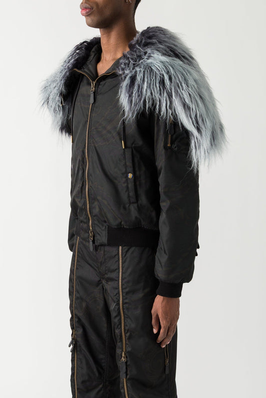 Burberry Shadow IP Check Fur Collar Bomber side