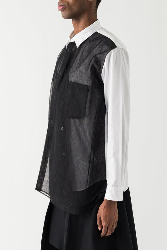 Comme des Garçons Homme Plus Tulle Detailed Shirt in White and Black side