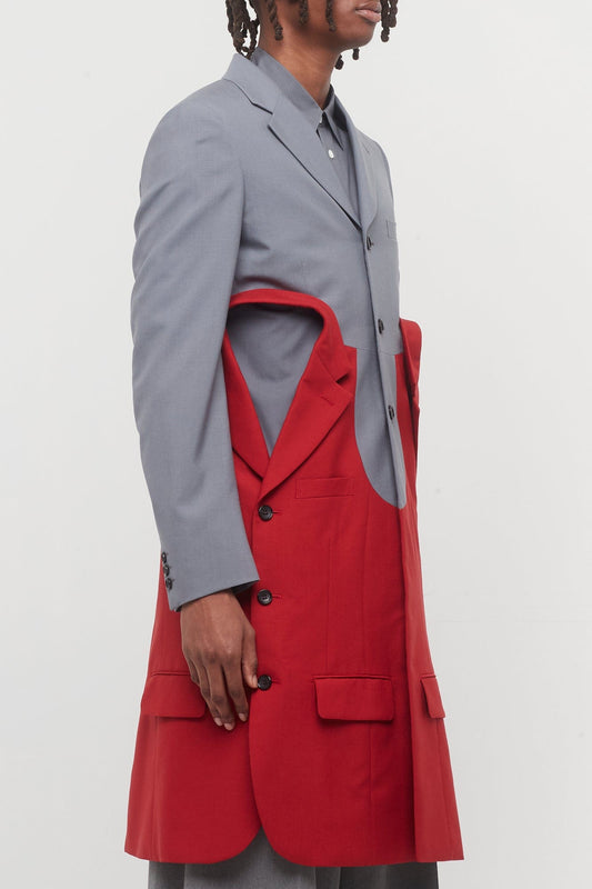 Comme Des Garçons Homme Plus Reconstructed Blazer in Grey and Red SIDE