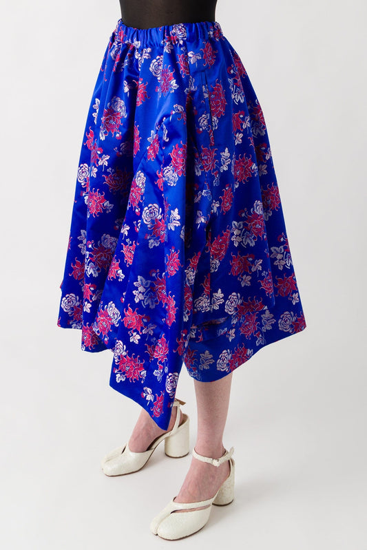 Comme des Garçons Blue Floral Patterned Skirt side