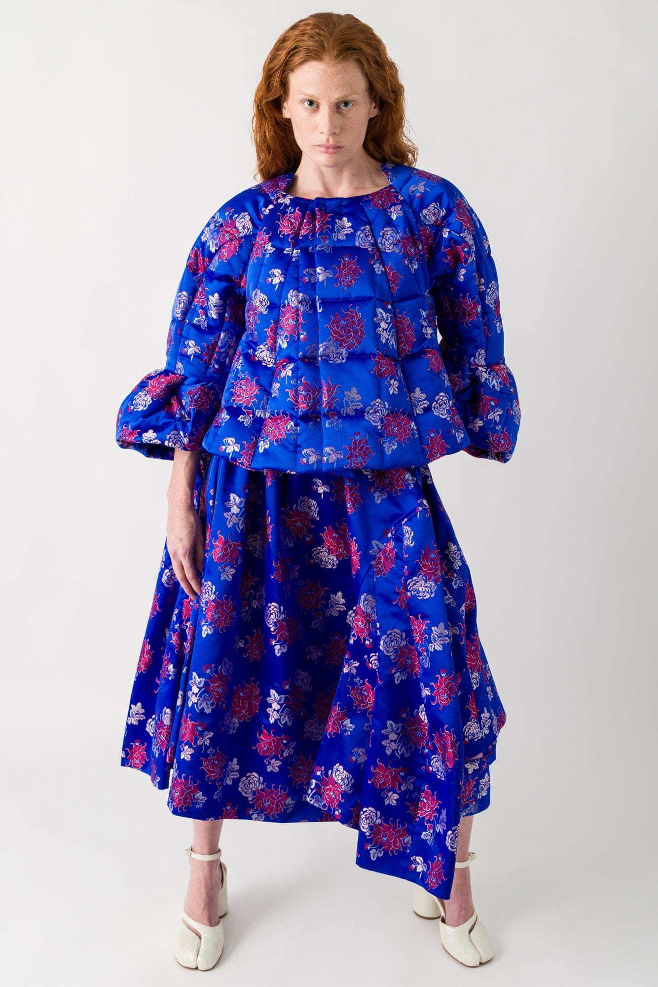 Comme des Garçons Blue Floral Patterned Skirt full look