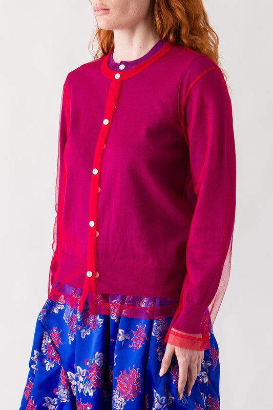 Comme des Garçons Tulle Layer Cardigan in Purple and Red side