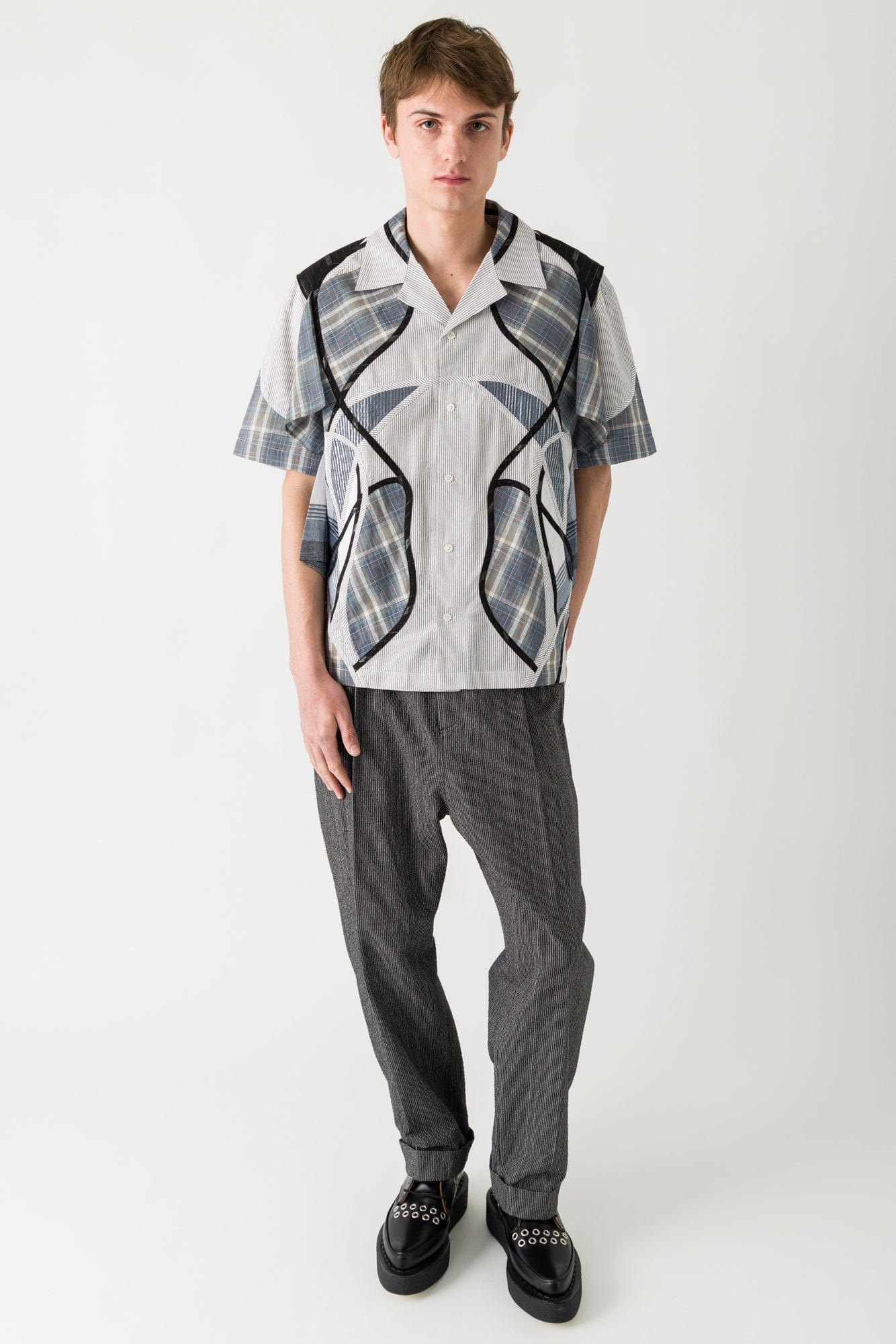 Craig Green Patchwork Shirt in Mixed Blue SS25 full look