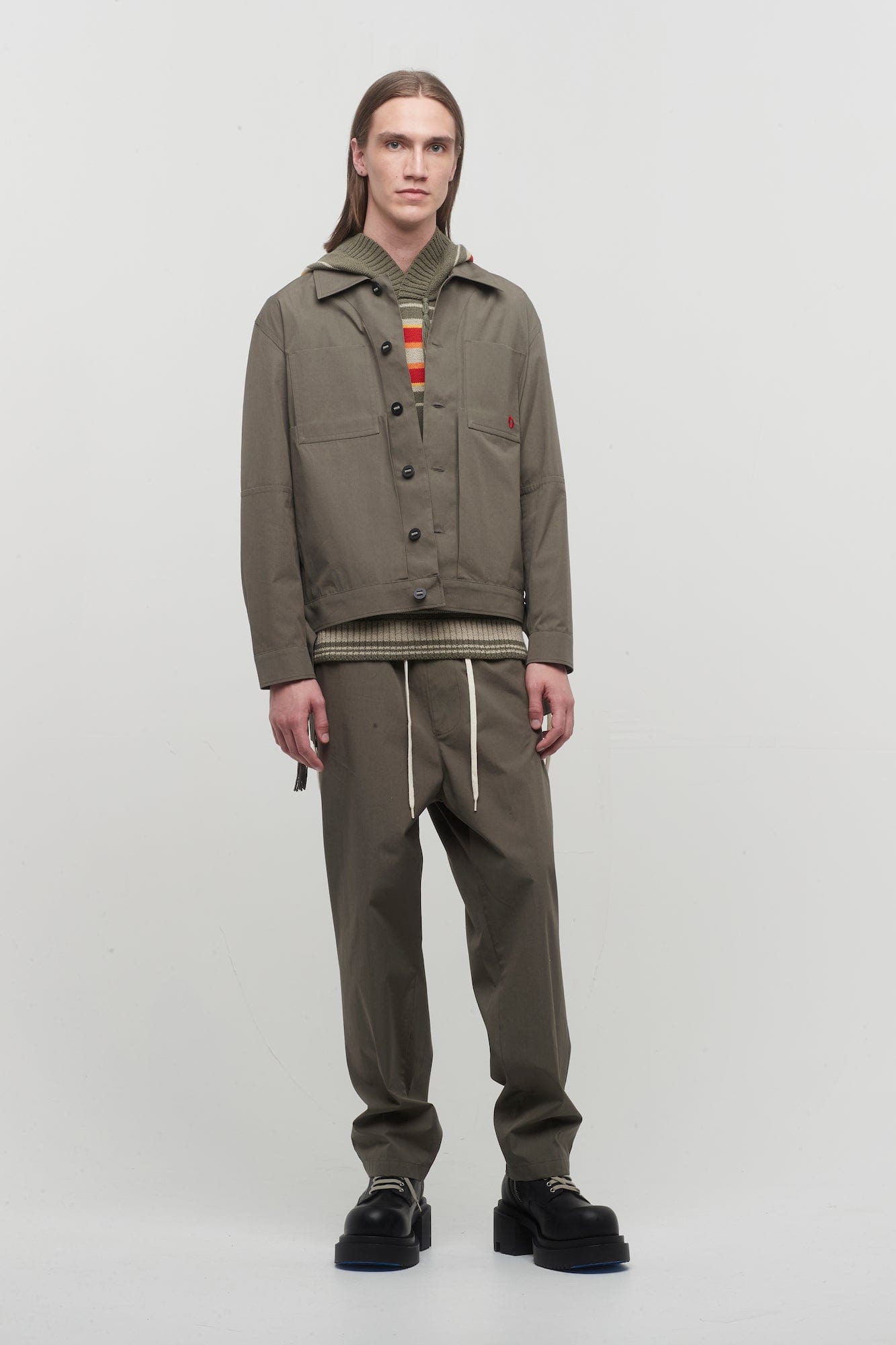 Craig Green Circle Worker Jacket in Olive full look