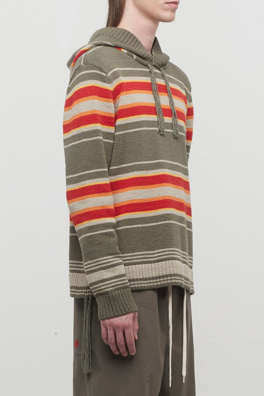 Craig Green Stripe Hooded Jumper in Olive side