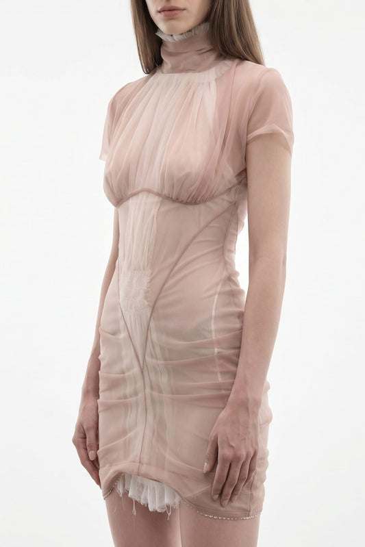 Dilara Findikoglu Heart of Stone Nude Mesh Dress side