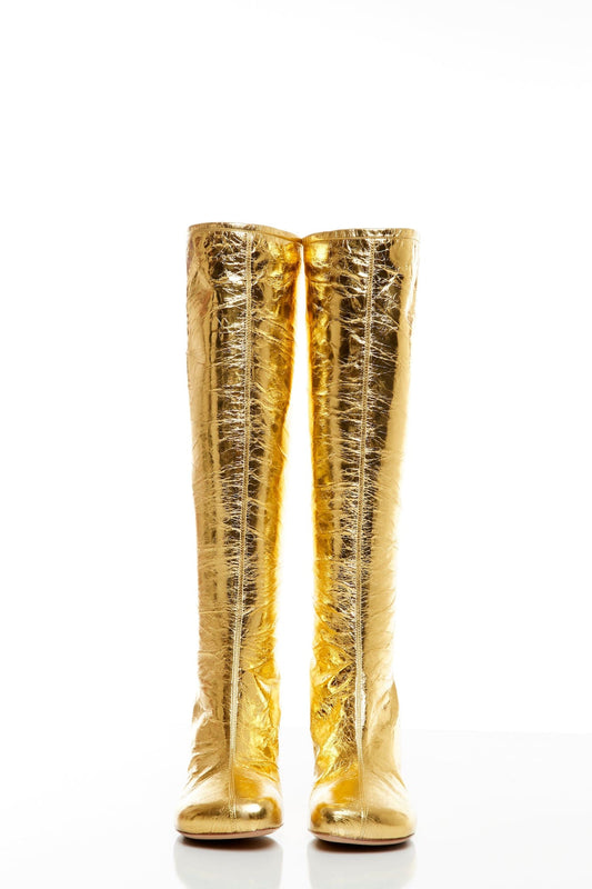 Dries Van Noten Gold Tall Boots front