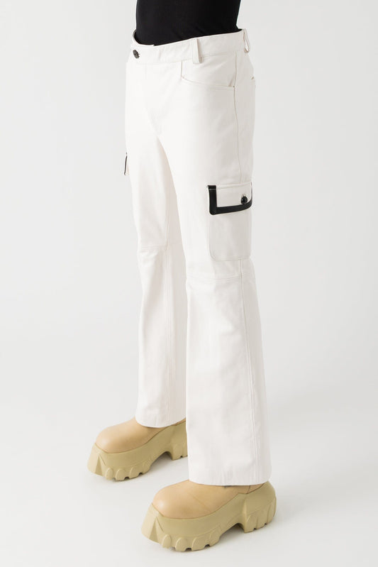Ernest W. Baker Contrast Cargo Leather Flare Trousers side