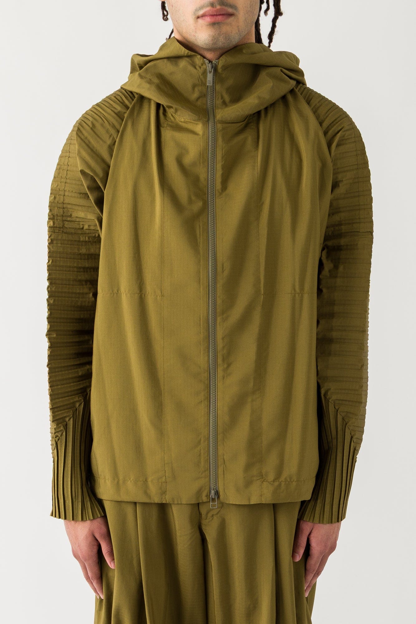 Homme Plissé Issey Miyake Cascade Zip Up in Khaki SS25 Homme Plissé Issey Miyake Cascade Zip Up in Khaki SS25