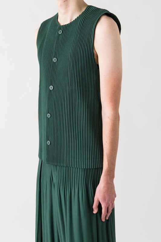 Homme Plissé Issey Miyake Tailored Pleats Sleeveless Top in Evergreen SS25 side