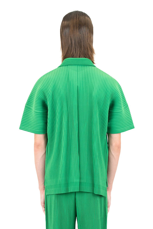Homme Plissé Issey Miyake Camp Collar Shirt in Emerald Green back