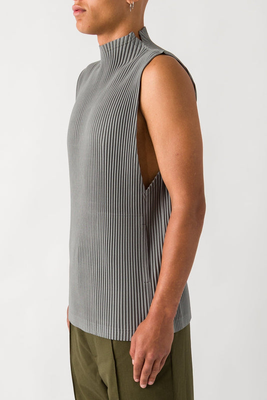 Homme Plissé Issey Miyake Sleeveless Mockneck in Warm Grey side