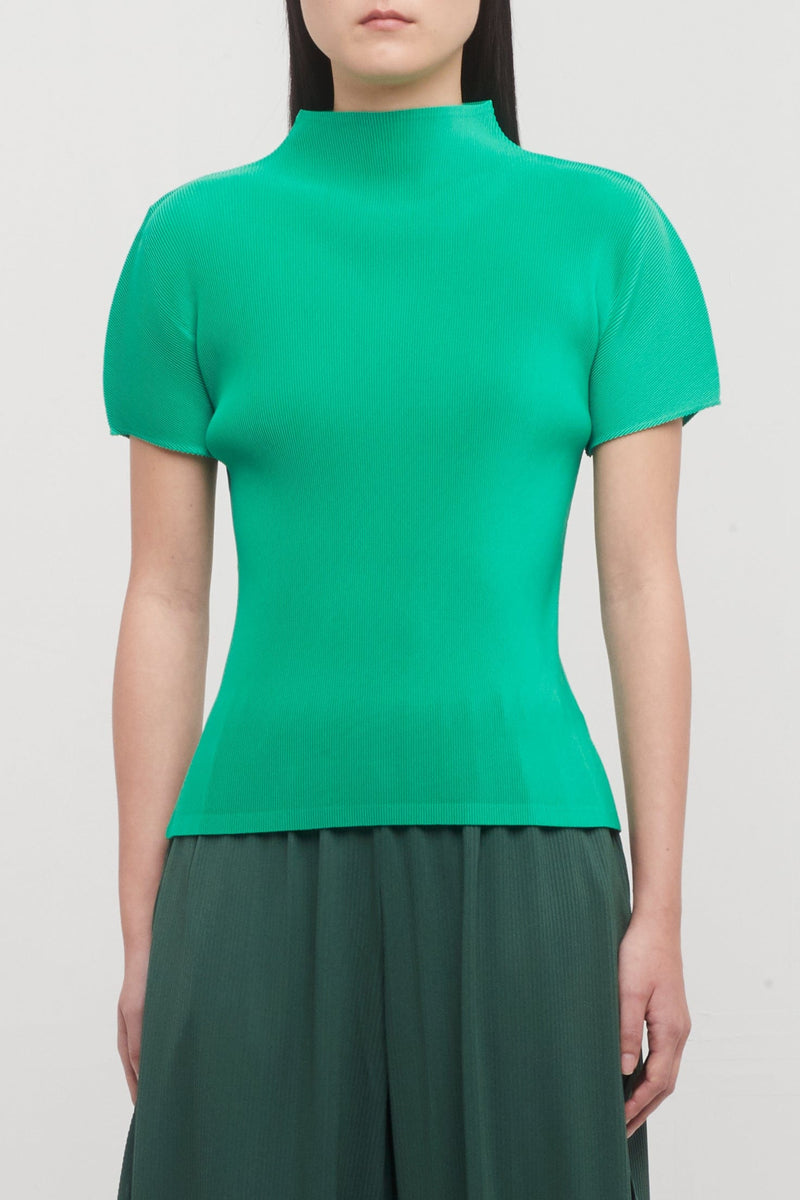 Issey Miyake ME wrinkled green sleeveless top with horisontal stripe - approx M