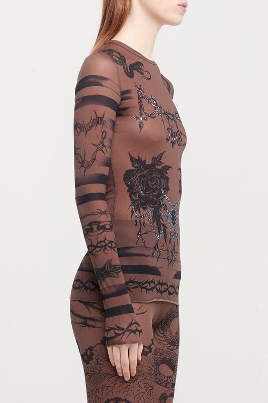 Jean Paul Gaultier X KNWLS Crewneck Long Sleeves Printed Trompe L'oeil Tattoo side