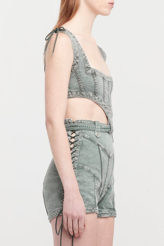 Jean Paul Gaultier X KNWLS Washed Laced Cropped Top Sleeveless and Band Details side