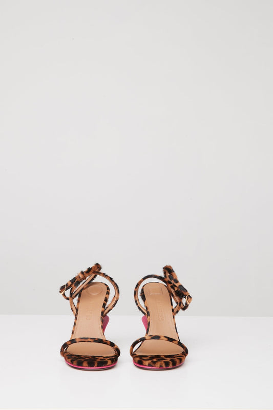 Jacquemus Les Doubles Sandales in Leopard and Pink front