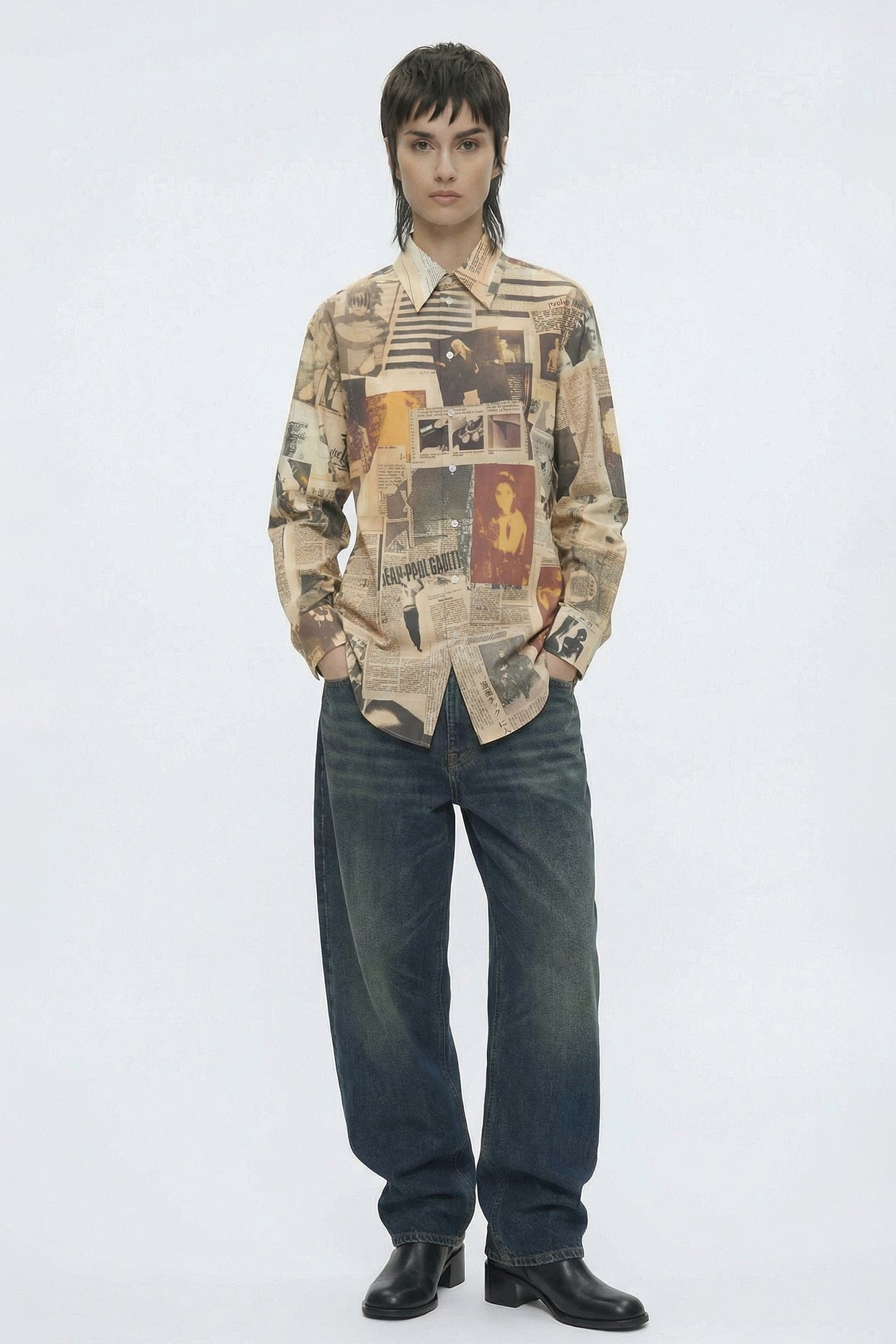 Jean Paul Gaultier Button Up in Journal full look