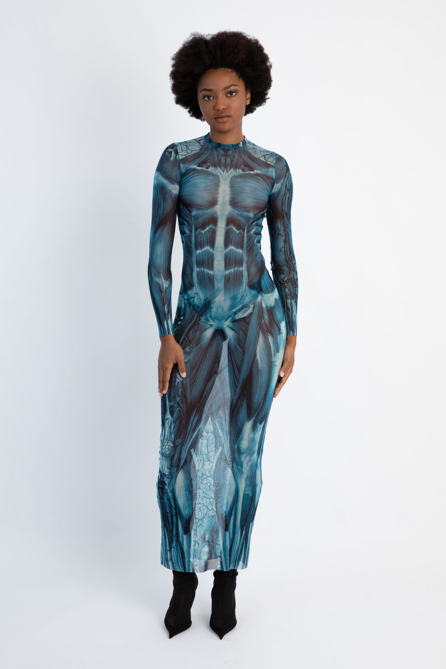 Jean Paul Gaultier Ecorche Mesh Long Dress full look