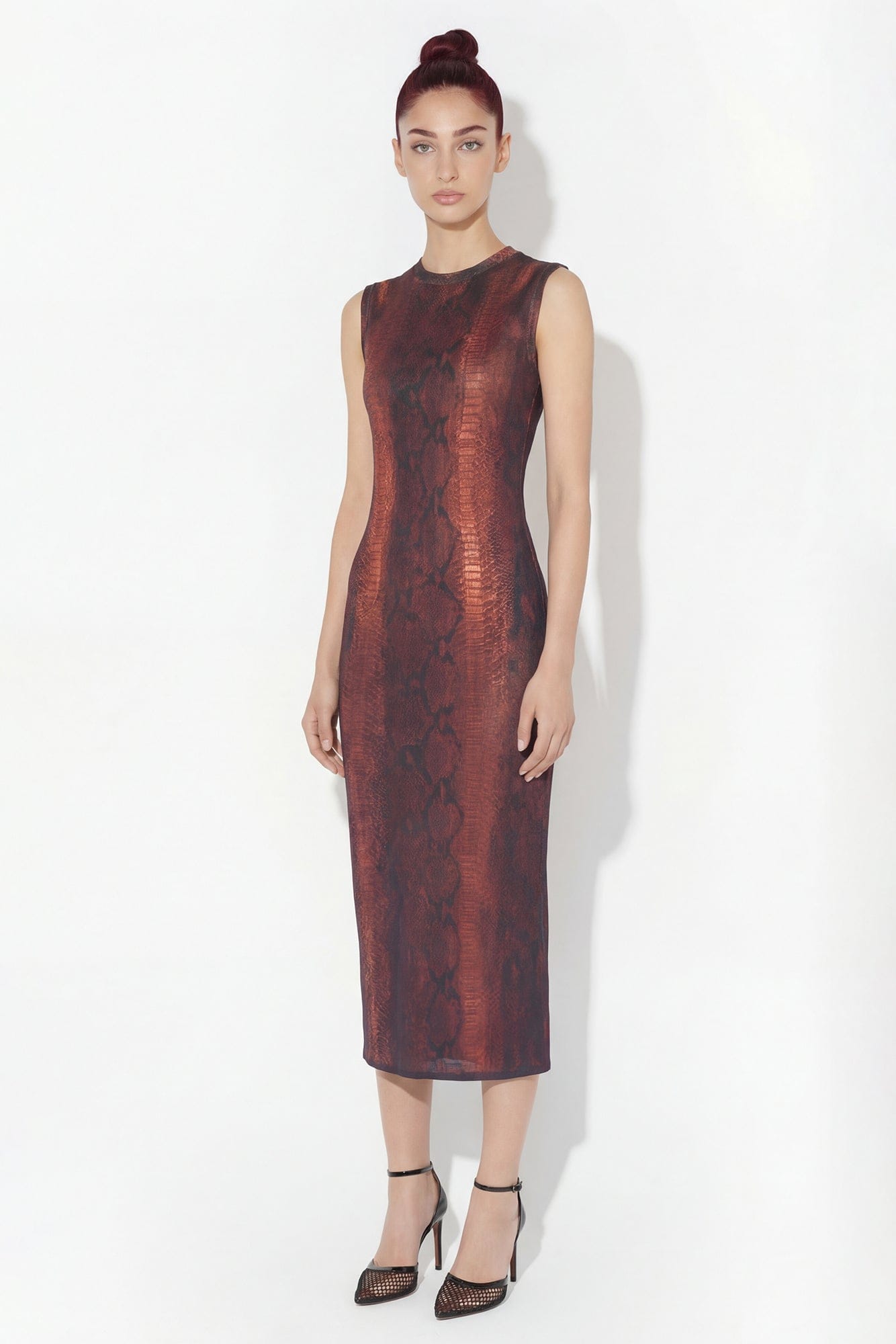 Jean Paul Gaultier High Neck Mesh Dress in Python posed
