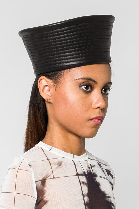Jean Paul Gaultier Leather Sailor Hat in Black SS25 side