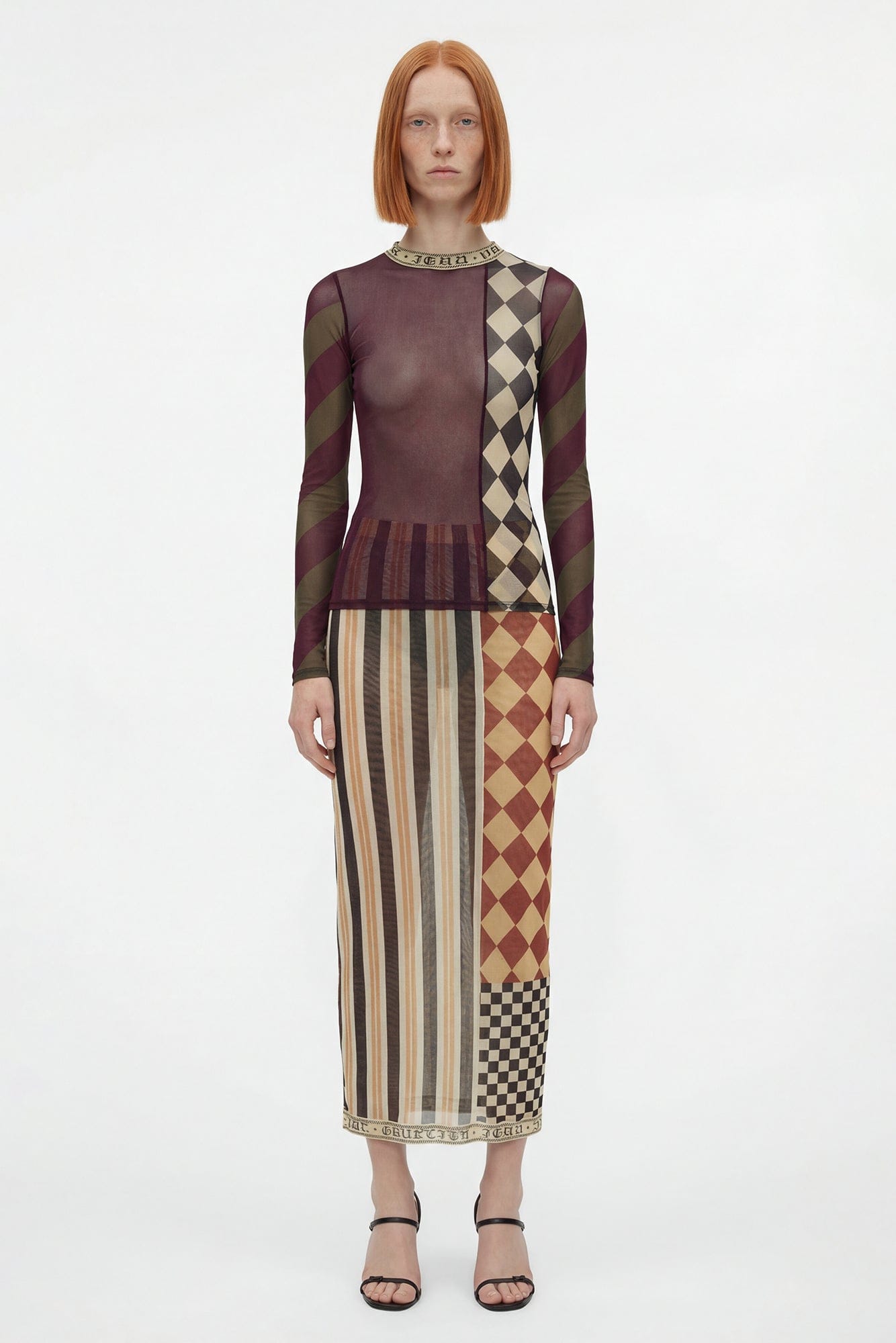 Jean Paul Gaultier Mesh Patchwork top full look