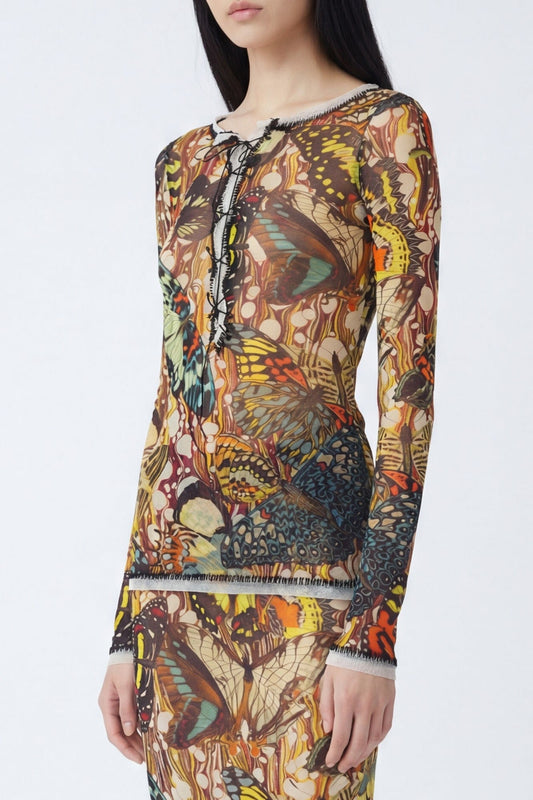 Jean Paul Gaultier Mesh Long Sleeve with Lacing in Papillon side