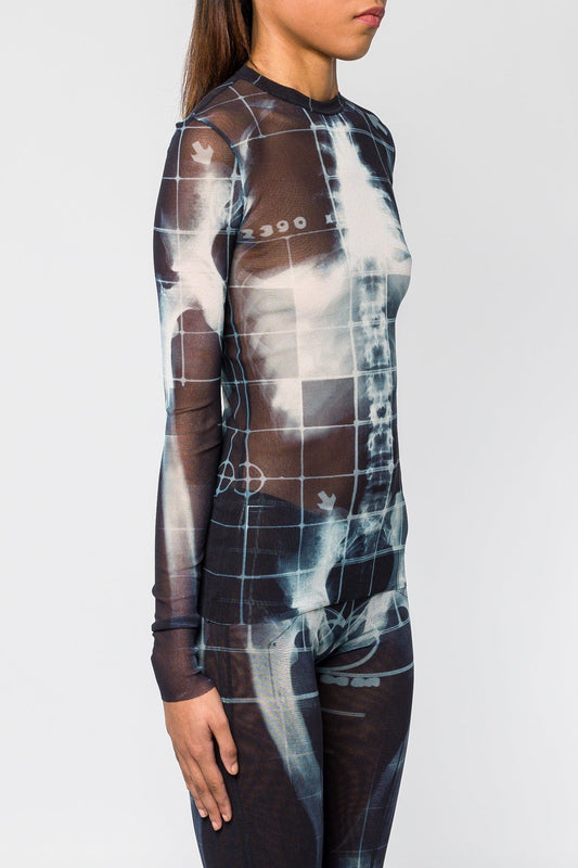 Jean Paul Gaultier Squeletor Printed Mesh Crew Neck Long Sleeves Top SS25 side