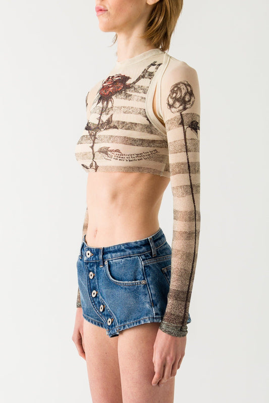 Jean Paul Gaultier Tattoo Mariniere Mesh Crop Top side