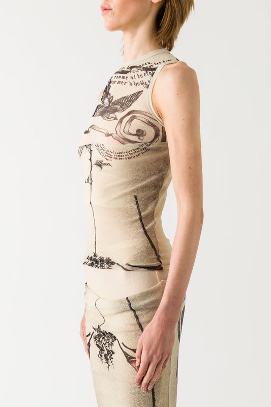 Jean Paul Gaultier Tattoo Rose and Bird Double Layer Tank side