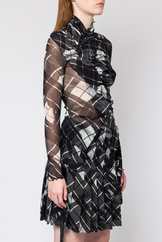 Jean Paul Gaultier Distorted Tartan Mesh Draped Long Sleeve Top side